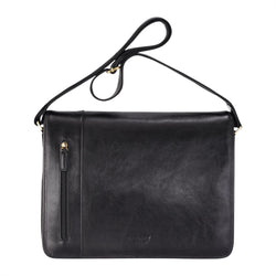 Genuine Leather Black Laptop Satchel Messenger Shoulder Bag - Astor