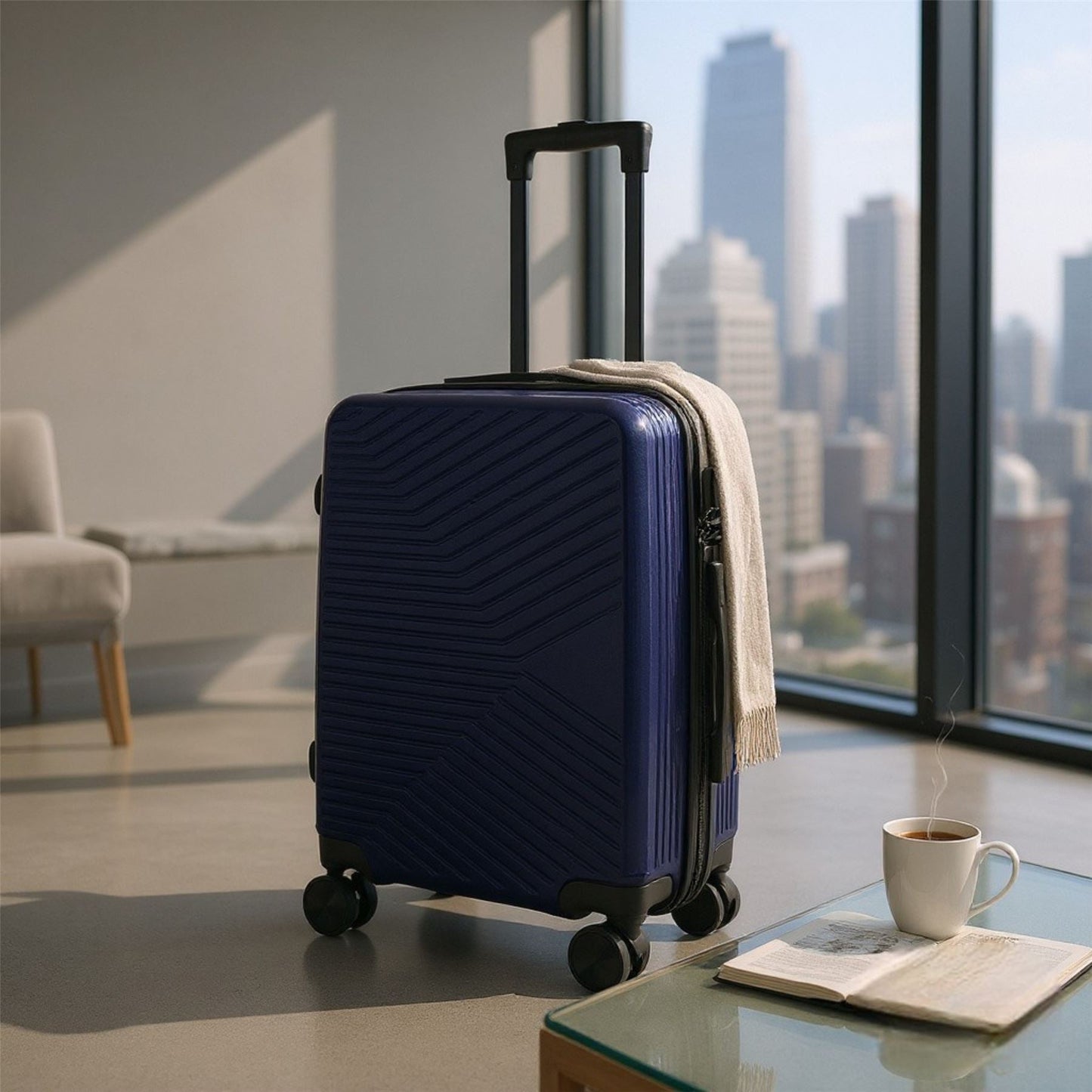 Junee Cabin Hard Shell Suitcase in Navy Blue