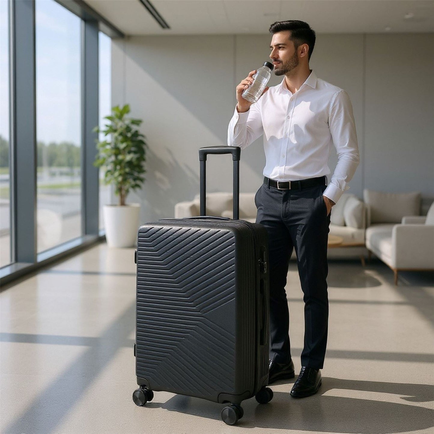 Junee Large Hard Shell Suitcase in Black