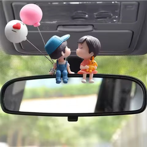 Car Dashboard Decorations Cute Cartoon Couple Figurines & Balloon Ornaments for Girls’ Cars