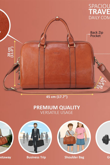 Vintage Genuine Leather Tan Holdall Duffle Gym Travel Bag - Atlas