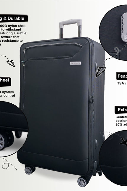 Handa Set of 3 Soft Shell Suitcase in Black