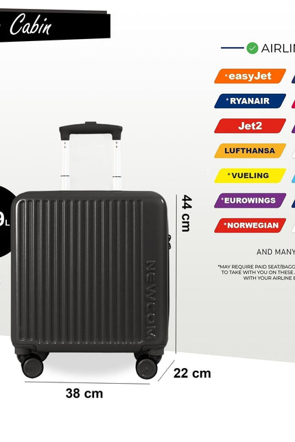 Hard Shell Cabin 44 x 22 x 38 cm Black TSA Secure Luggage Suitcase Suitable for Easyjet, Ryanair