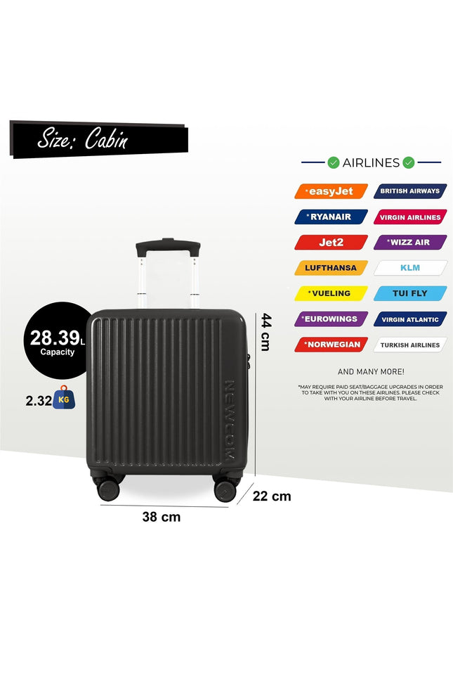 Hard Shell Cabin 44 x 22 x 38 cm Black TSA Secure Luggage Suitcase Suitable for Easyjet, Ryanair