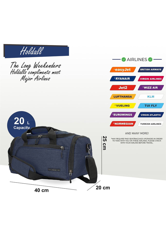 Holdall Carry On 40x 20 x25cm Under-seat Travel Duffel Bag for Ryanair, Easy Jet Blue