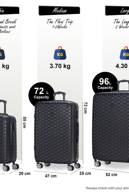 Noda Set of 3 Hard Shell Suitcase in Black