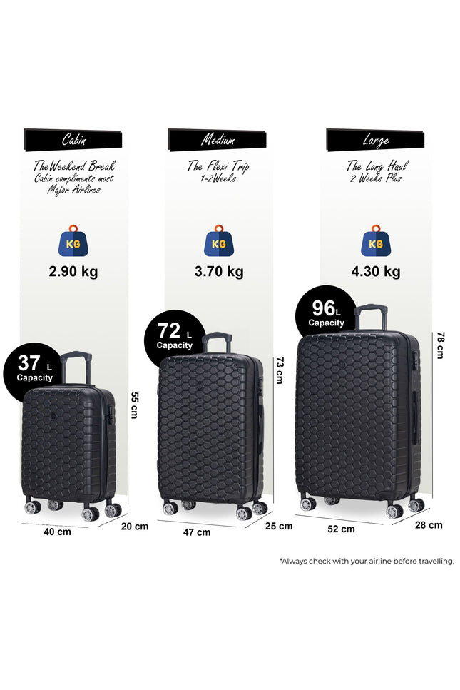 Noda Set of 3 Hard Shell Suitcase in Black