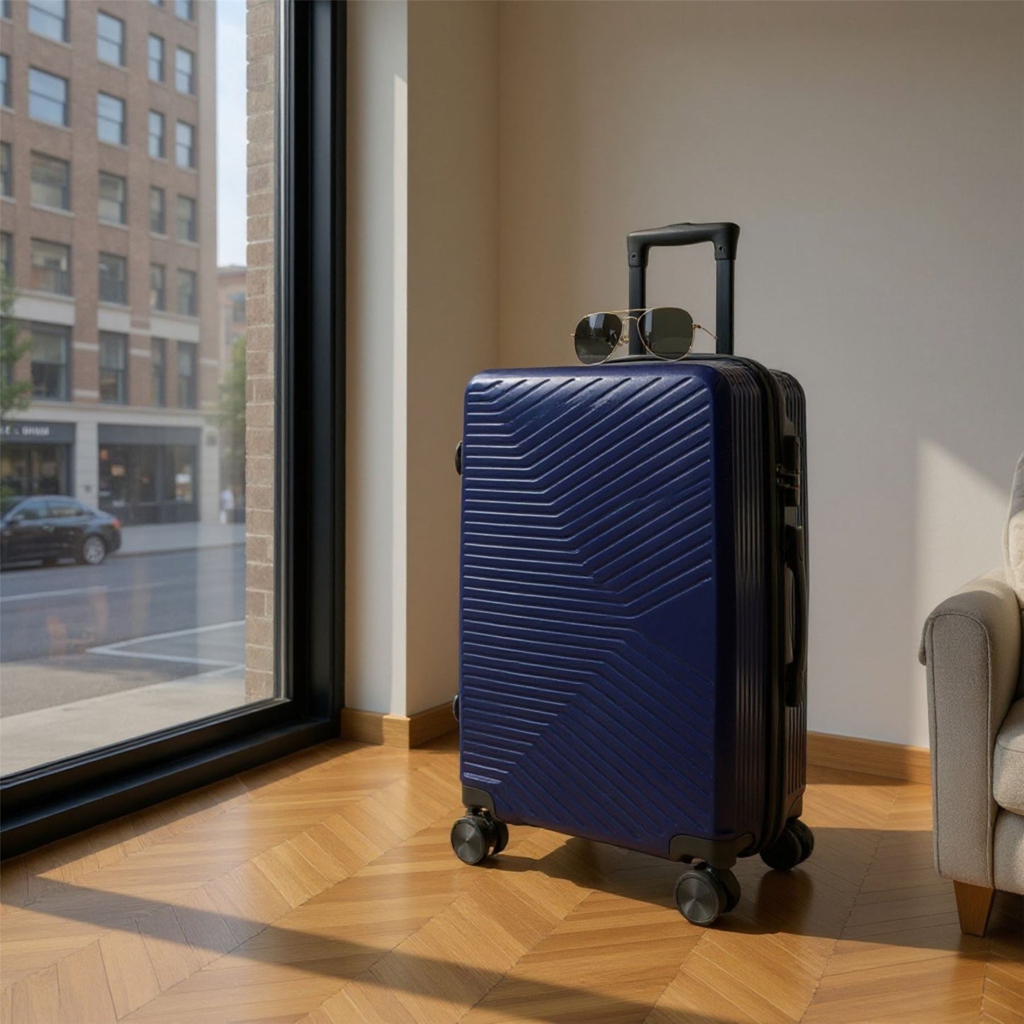 Junee Medium Hard Shell Suitcase in Navy Blue