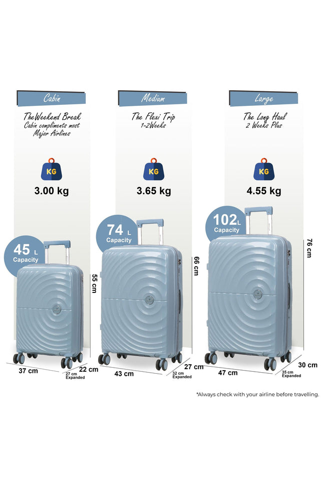 Balranald Set of 3 Hard Shell Suitcase in Sky Blue