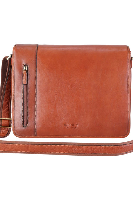Genuine Leather Tan Laptop Satchel Messenger Shoulder Bag - Astor