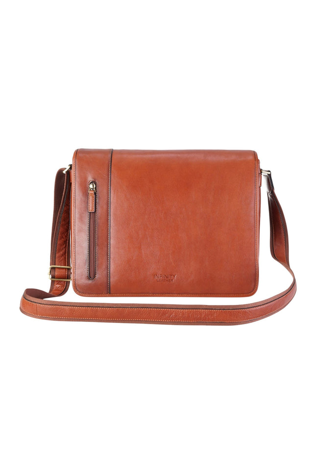 Genuine Leather Tan Laptop Satchel Messenger Shoulder Bag - Astor