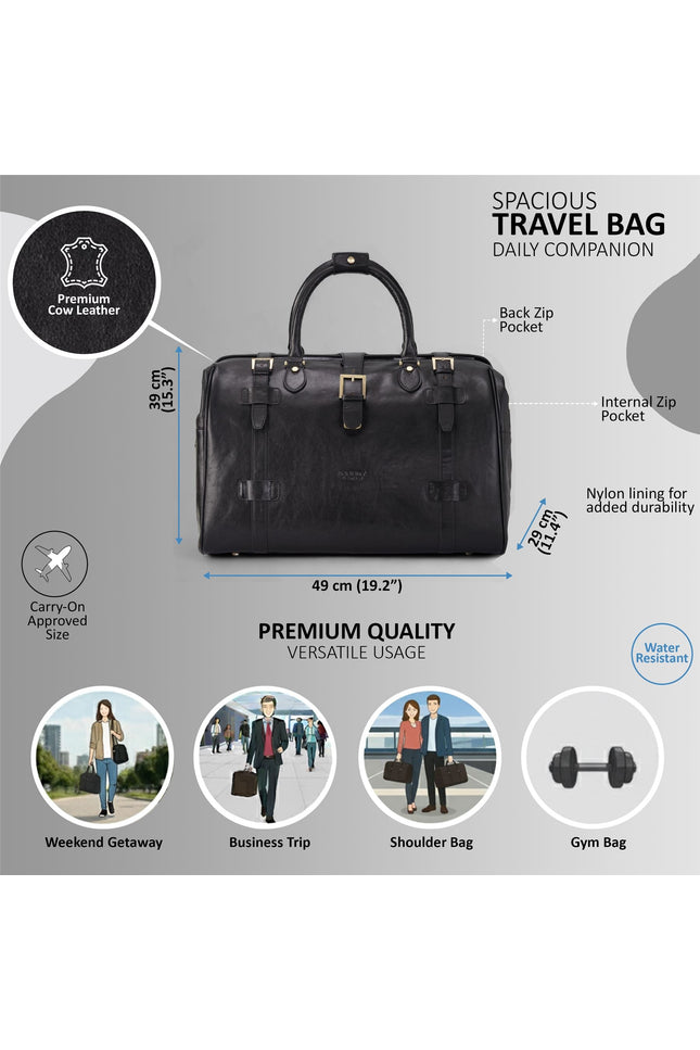 Genuine Leather Black Duffle Holdall Vintage Travel Gym Bag - Windsor