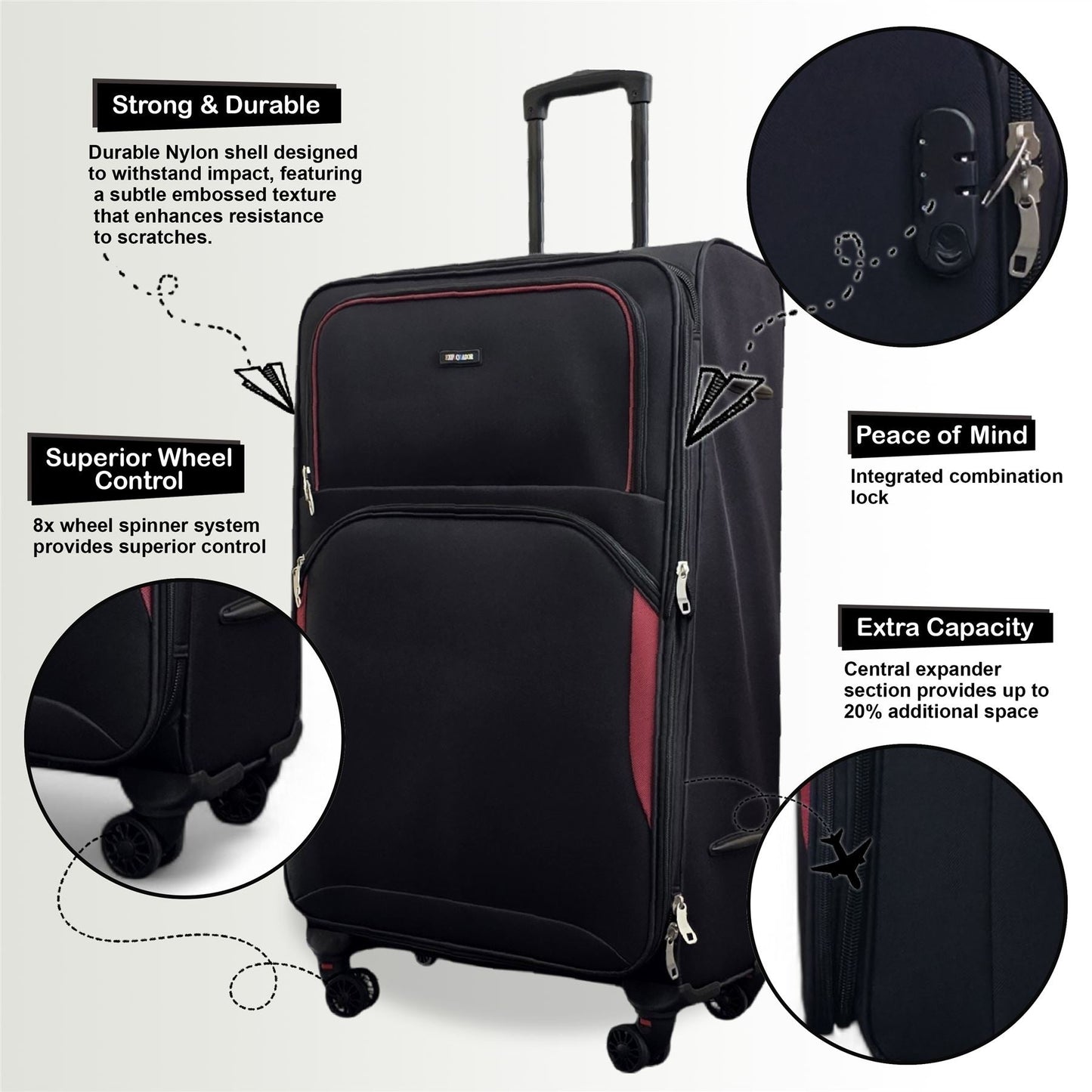 Gosford Medium Soft Shell Suitcase in Black
