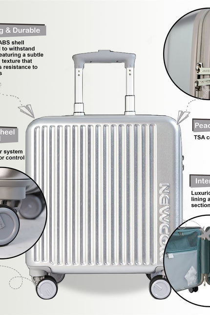 Hard Shell Cabin 44 x 22 x 38 cm Silver TSA Secure Luggage Suitcase Suitable for Easyjet, Ryanair