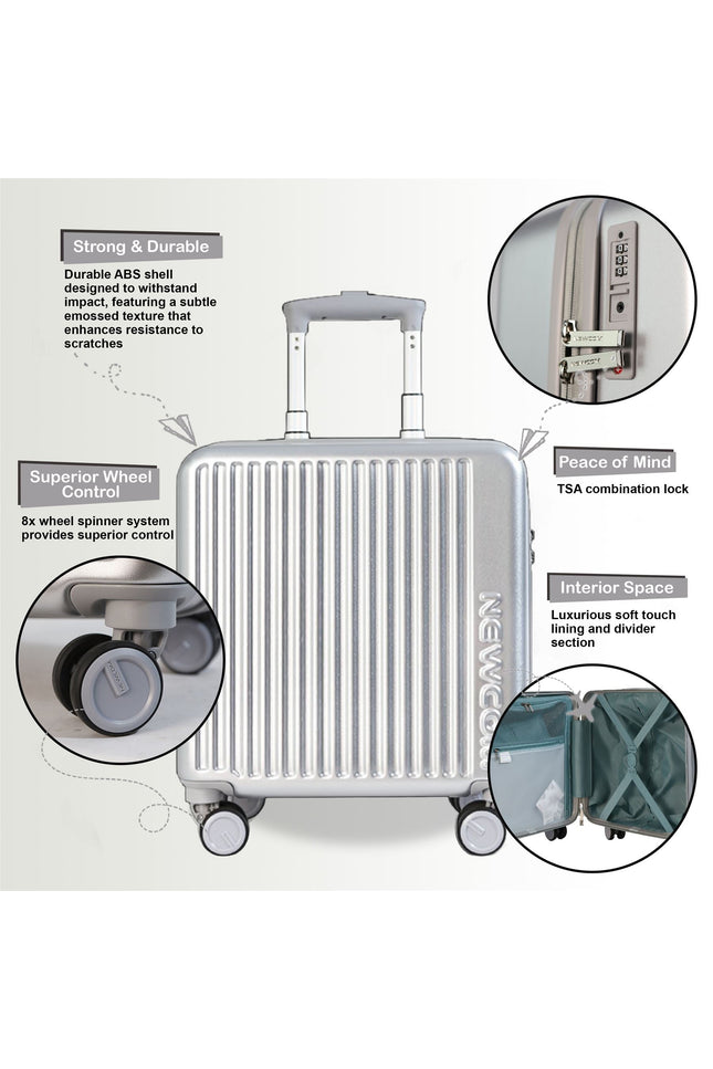 Hard Shell Cabin 44 x 22 x 38 cm Silver TSA Secure Luggage Suitcase Suitable for Easyjet, Ryanair