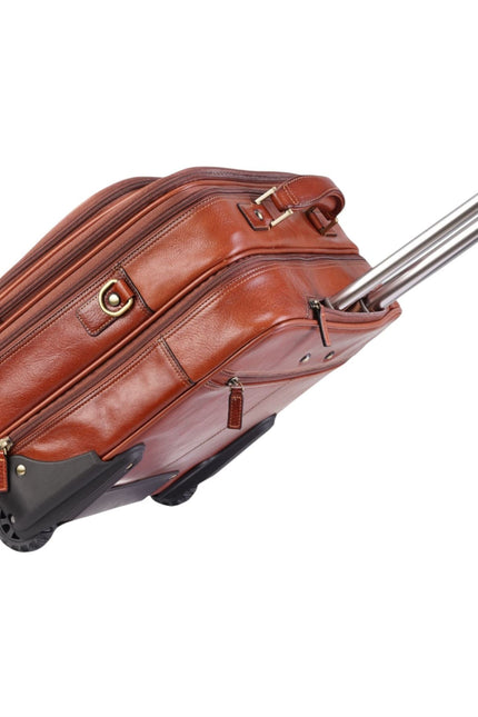 Genuine Leather Tan Wheel Laptop Briefcase Travel Cabin Pilot Bag - Nomad