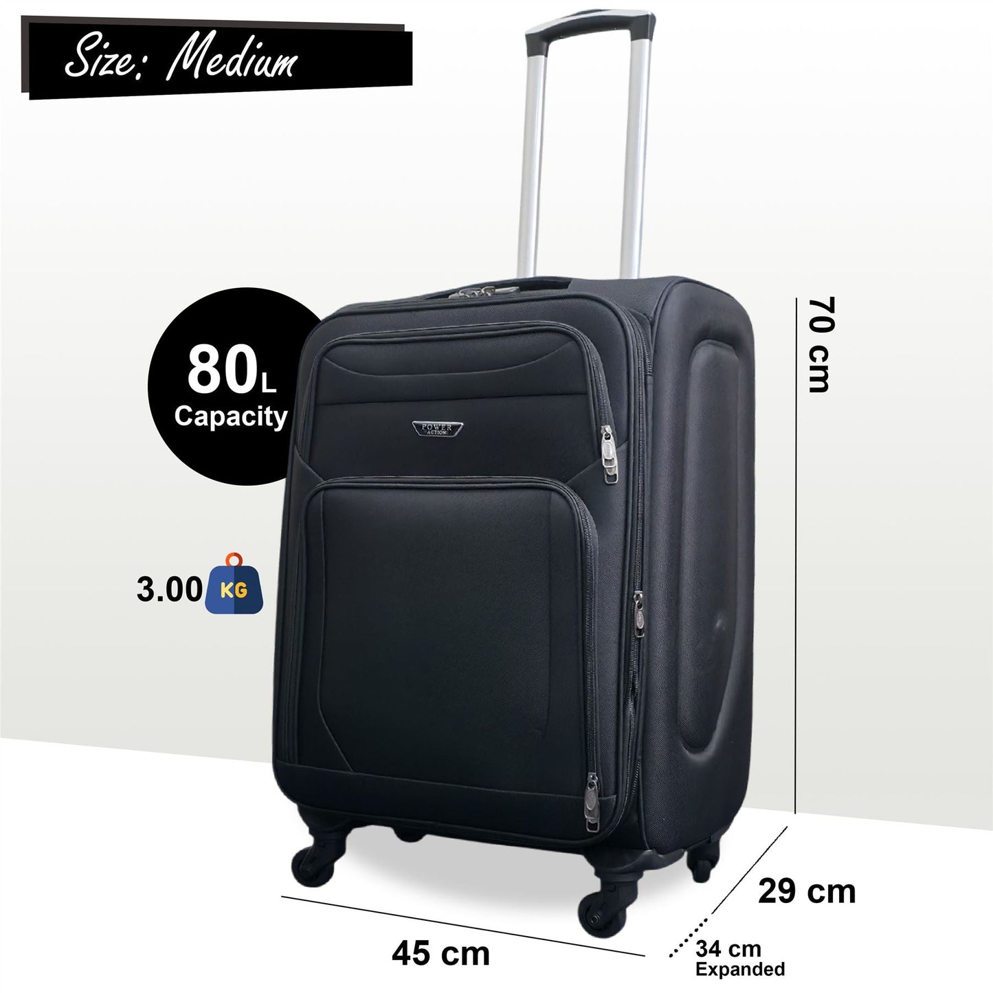 Nagoya Medium Soft Shell Suitcase in Black