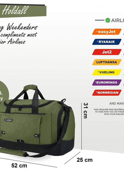 Large Duffel Weekend Holdall Carry-On Cabin Bag Gym Sports Travel Bag Green