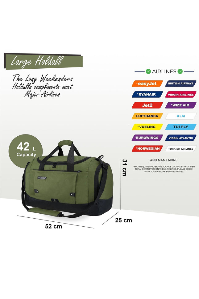 Large Duffel Weekend Holdall Carry-On Cabin Bag Gym Sports Travel Bag Green