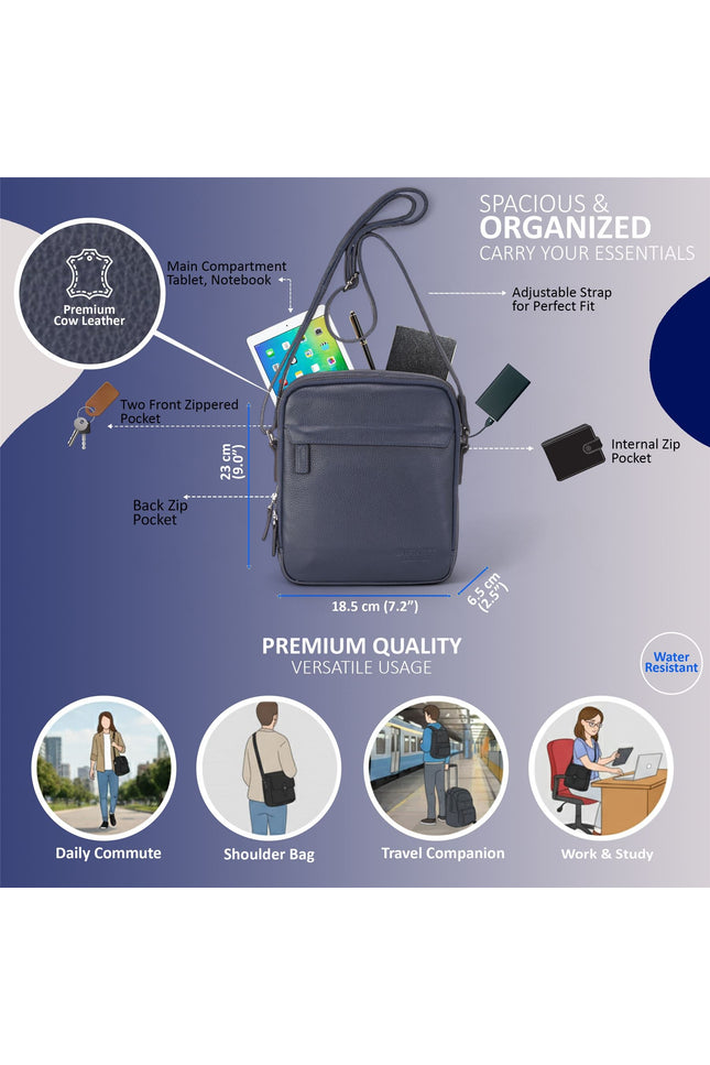 Genuine Leather Navy Vintage Messenger Crossbody Travel Bag - Hawthrone