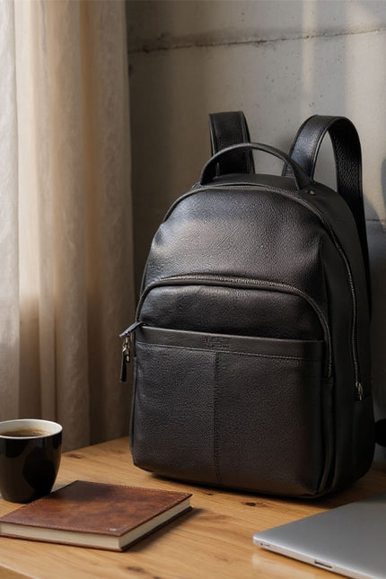 Genuine Leather Black Vintage Rucksack Laptop Bag Travel Backpack - Capri