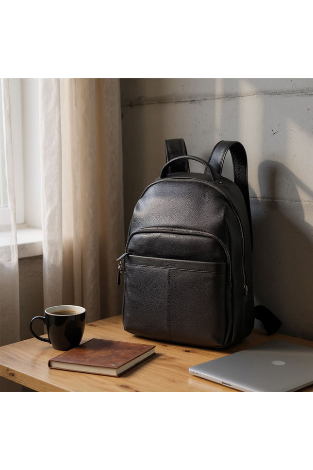 Genuine Leather Black Vintage Rucksack Laptop Bag Travel Backpack - Capri