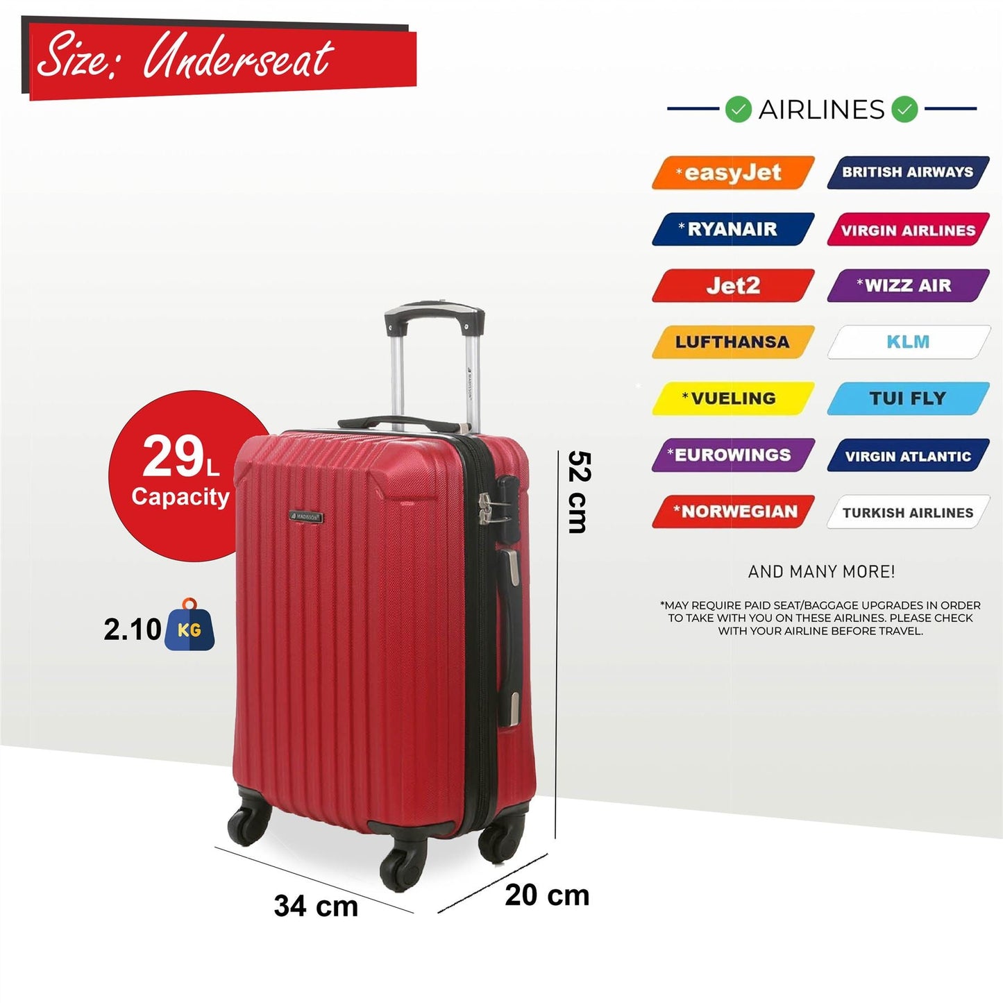 Corowa Underseat Hard Shell Suitcase in Red