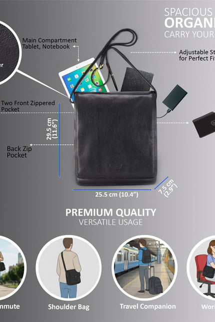 Leather Vintage Black Messenger Shoulder Crossbody Travel Business Bag - Ranger