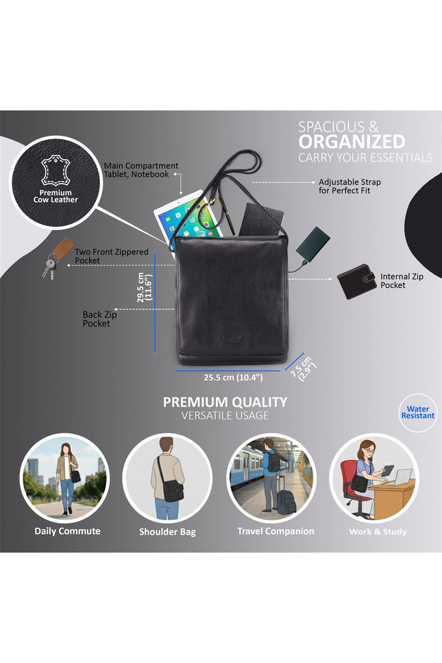 Leather Vintage Black Messenger Shoulder Crossbody Travel Business Bag - Ranger