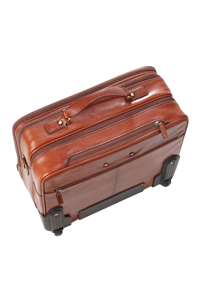 Genuine Leather Tan Wheel Laptop Briefcase Travel Cabin Pilot Bag - Nomad