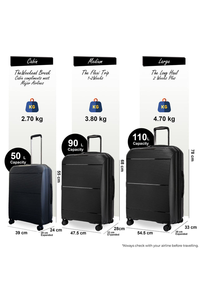 Abiko Set of 3 Hard Shell Suitcase in Black