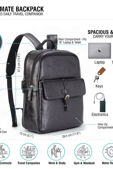 Genuine Leather Black Vintage Laptop Backpack Travel Bag - Cove