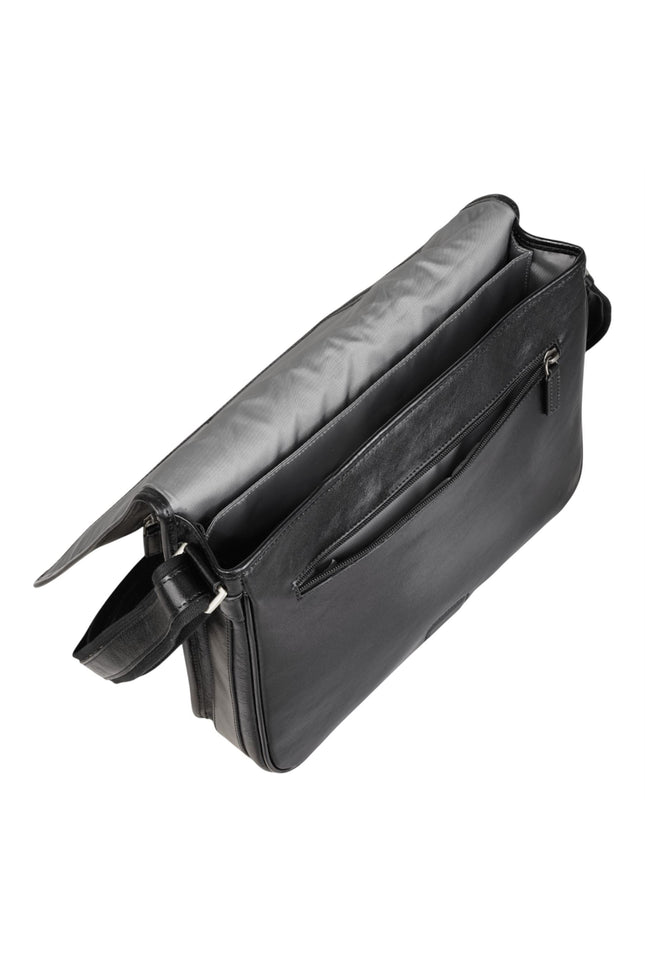 Genuine Leather Black Laptop Bag Travel Work Messenger Satchel - Camden