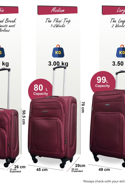 Nagoya Set of 3 Soft Shell Suitcase in Wine