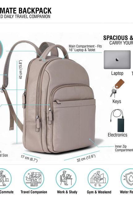 Genuine Leather Grey Vintage Rucksack Laptop Bag Travel Backpack - Capri