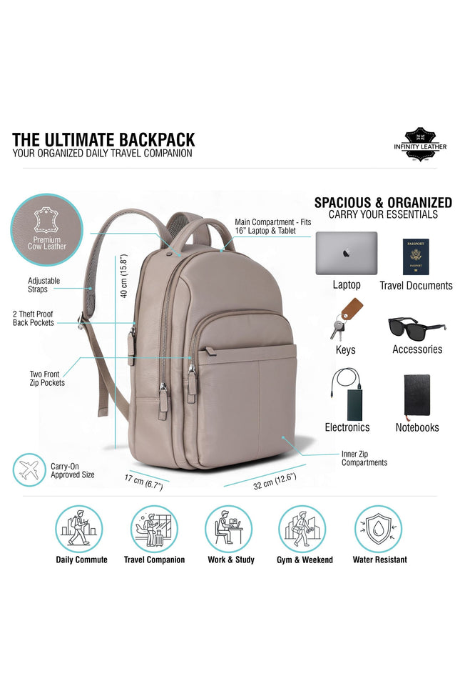 Genuine Leather Grey Vintage Rucksack Laptop Bag Travel Backpack - Capri