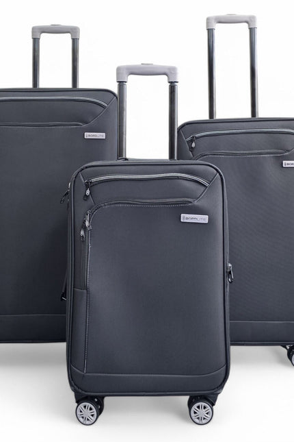 Handa Set of 3 Soft Shell Suitcase in Black