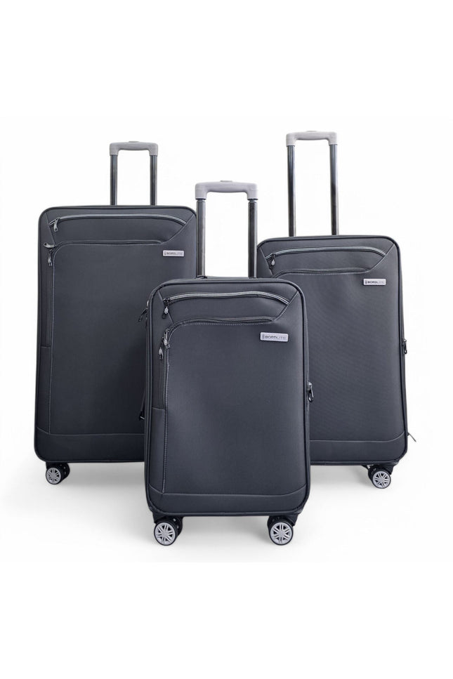 Handa Set of 3 Soft Shell Suitcase in Black