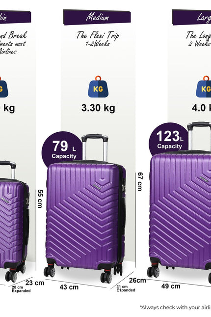 Bega Set of 3 Hard Shell Suitcase in Purple