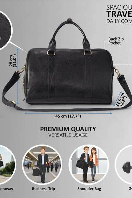 Vintage Genuine Leather Black Holdall Duffle Gym Travel Bag - Atlas