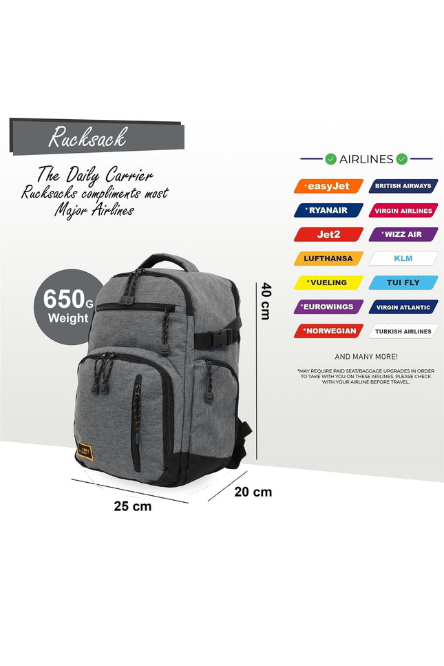 Backpack Rucksack 40x20 x25 cm Underseat Travel Cabin Bag for Ryanair, Easy Jet Grey
