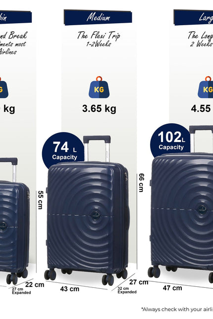 Balranald Set of 3 Hard Shell Suitcase in Dark Blue