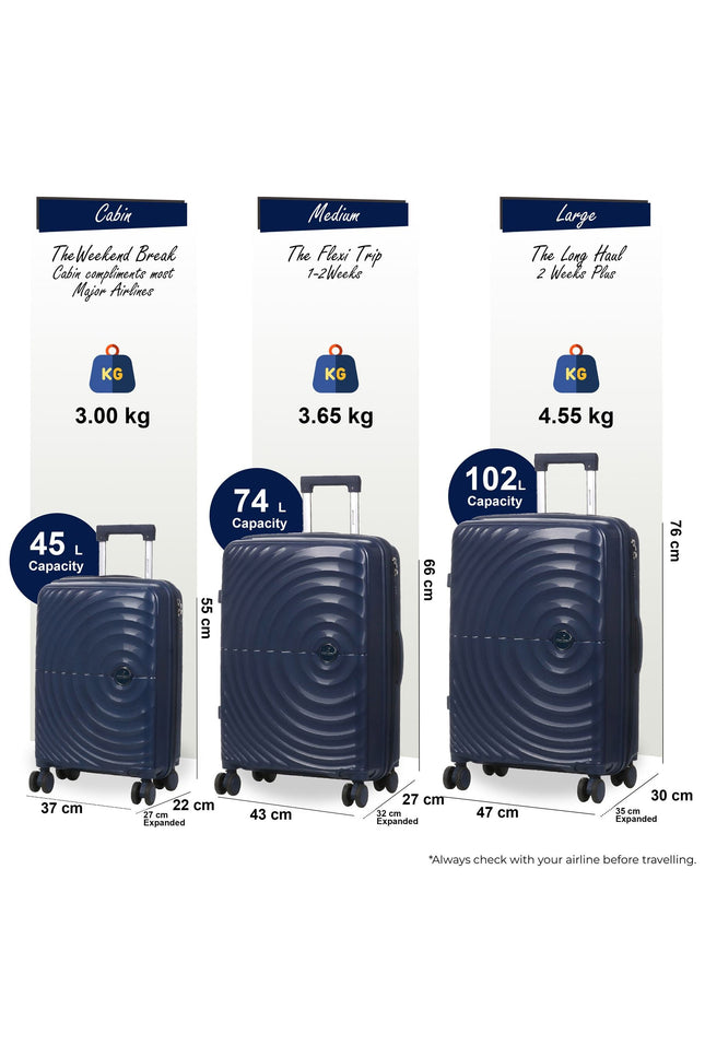 Balranald Set of 3 Hard Shell Suitcase in Dark Blue