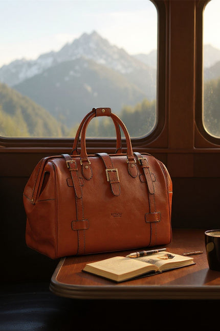 Genuine Leather Tan Duffle Holdall Vintage Travel Gym Bag - Windsor