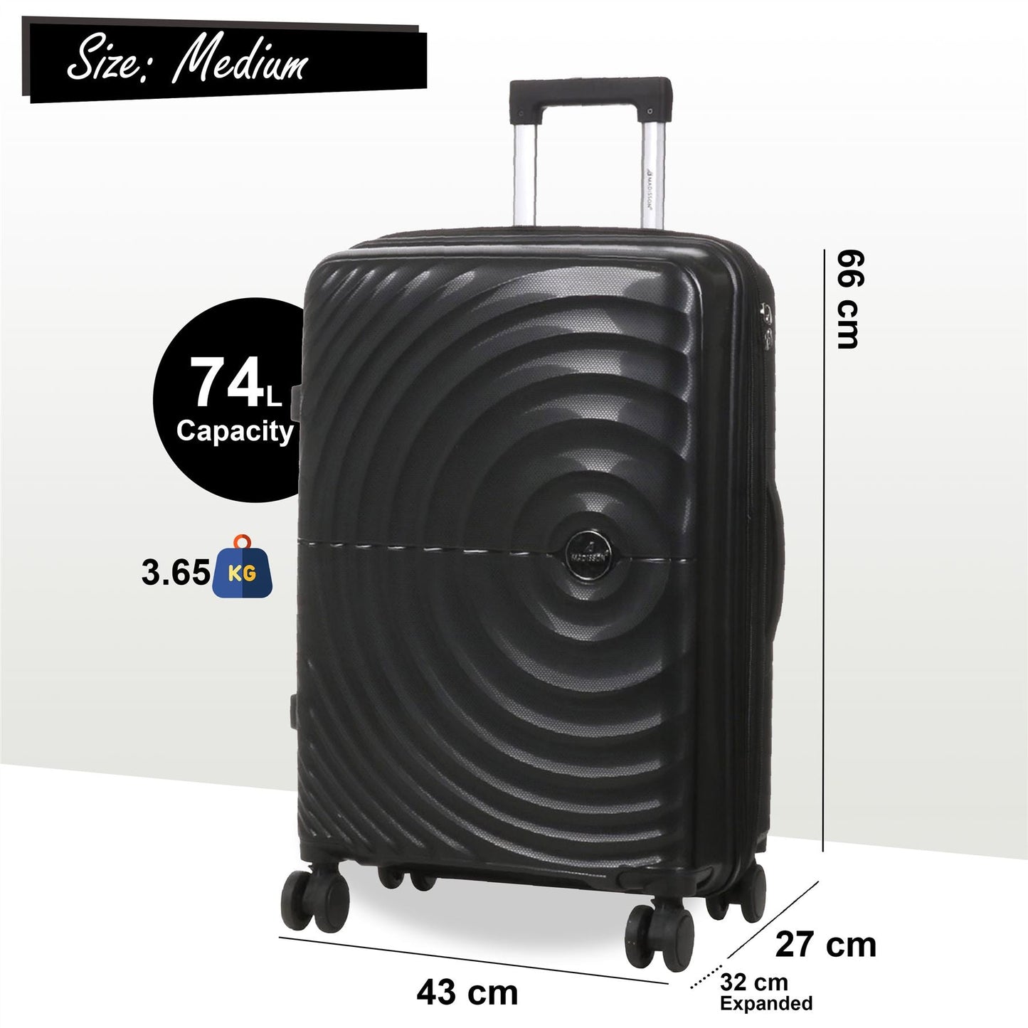 Balranald Medium Hard Shell Suitcase in Black