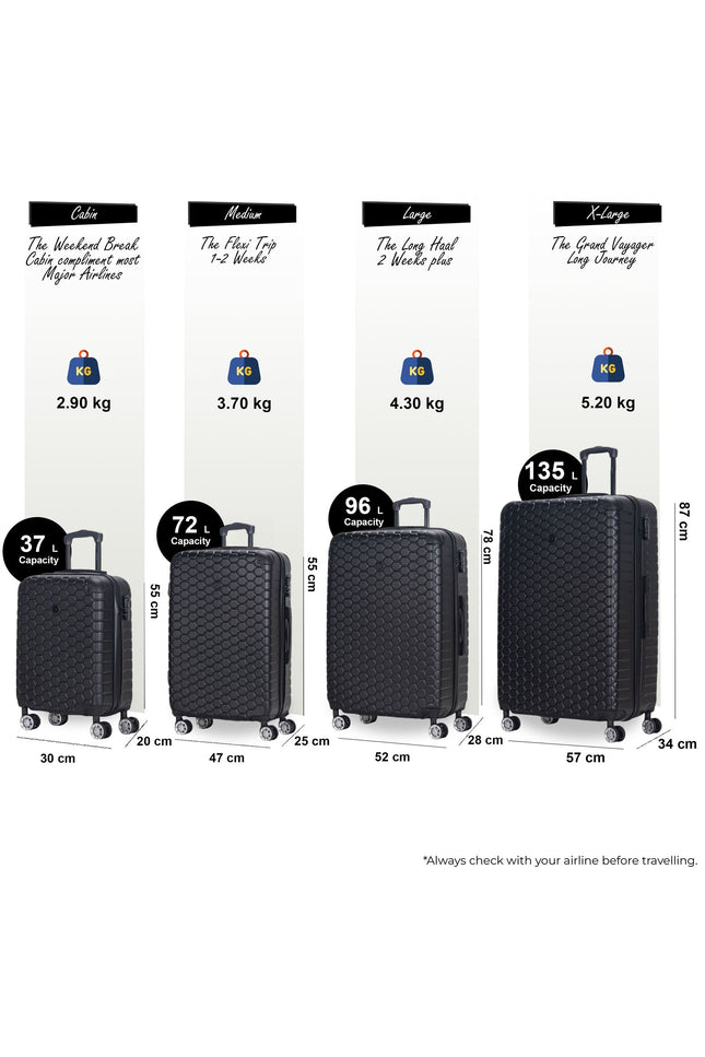 Noda Set of 4 Hard Shell Suitcase in Black