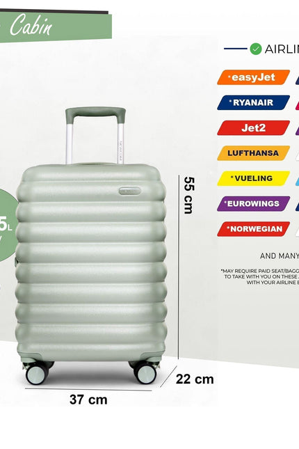 Hard Shell Cabin 37 x 22 x 55 cm Green TSA Secure Luggage Suitcase Suitable for Easyjet, Ryanair