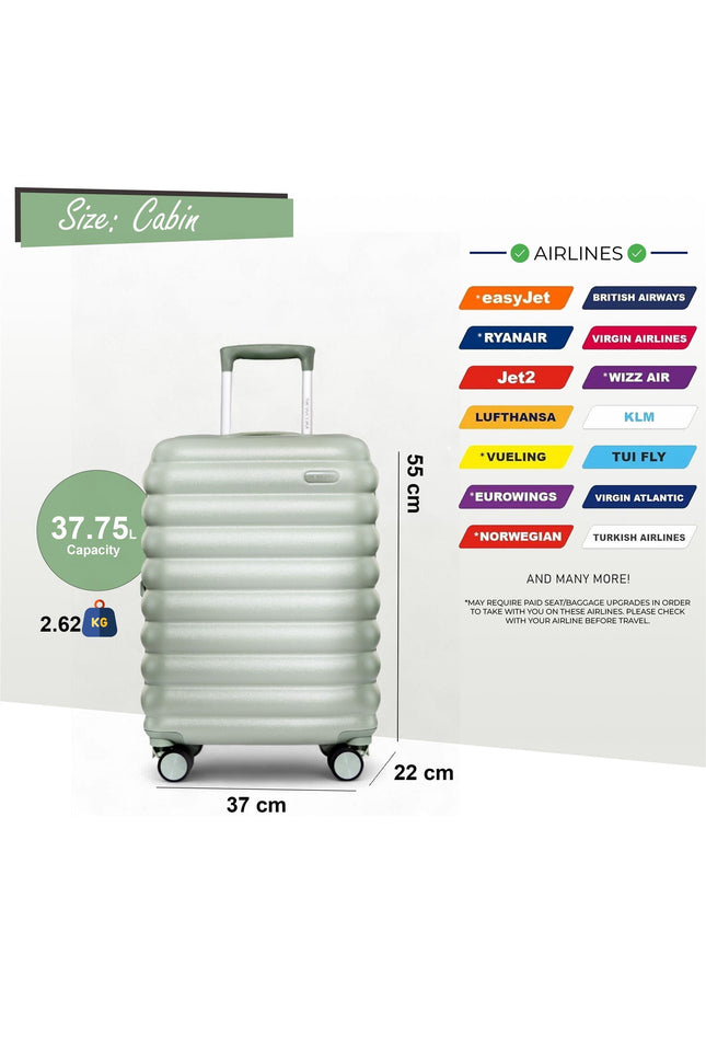 Hard Shell Cabin 37 x 22 x 55 cm Green TSA Secure Luggage Suitcase Suitable for Easyjet, Ryanair