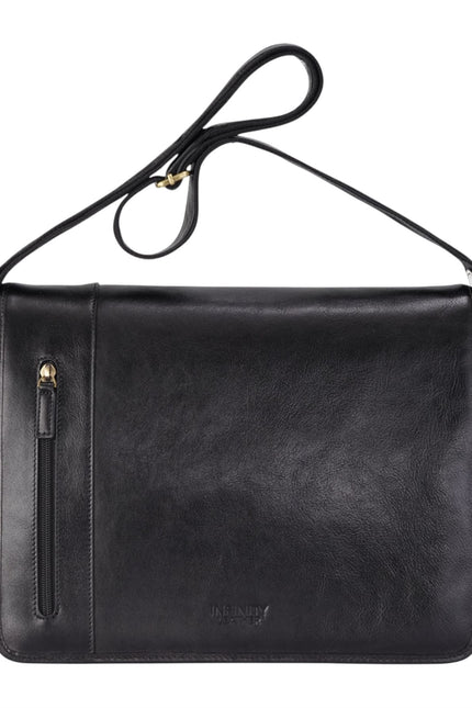 Genuine Leather Black Laptop Satchel Messenger Shoulder Bag - Astor