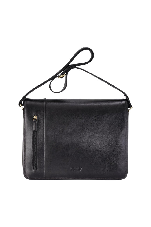 Genuine Leather Black Laptop Satchel Messenger Shoulder Bag - Astor